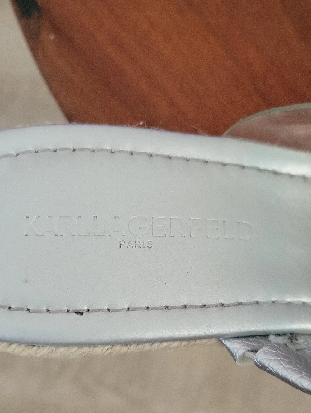 Karl Lagerfeld Carlana Silver Jeweled Espadrille Wedge Mules